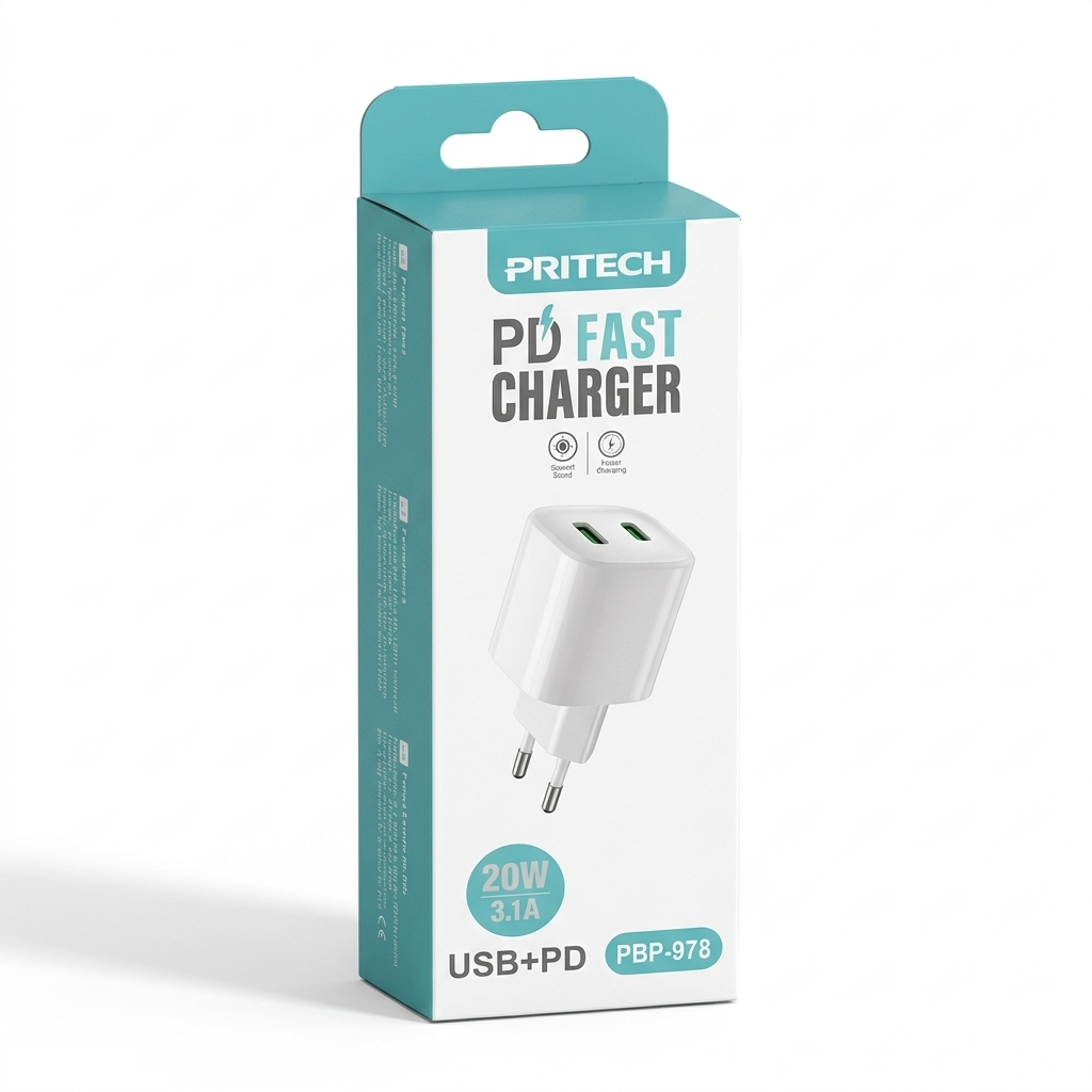 Cargador de Viaje Carga Rápida 20W USB + Tipo-C (PD)