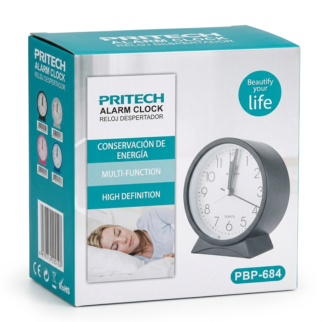 Reloj Despertador de Mesa Pritech Diseño Minimalista y Silencioso