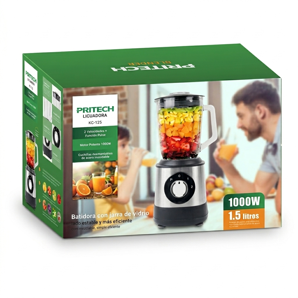 Licuadora Batidora 1000W Jarra de Cristal