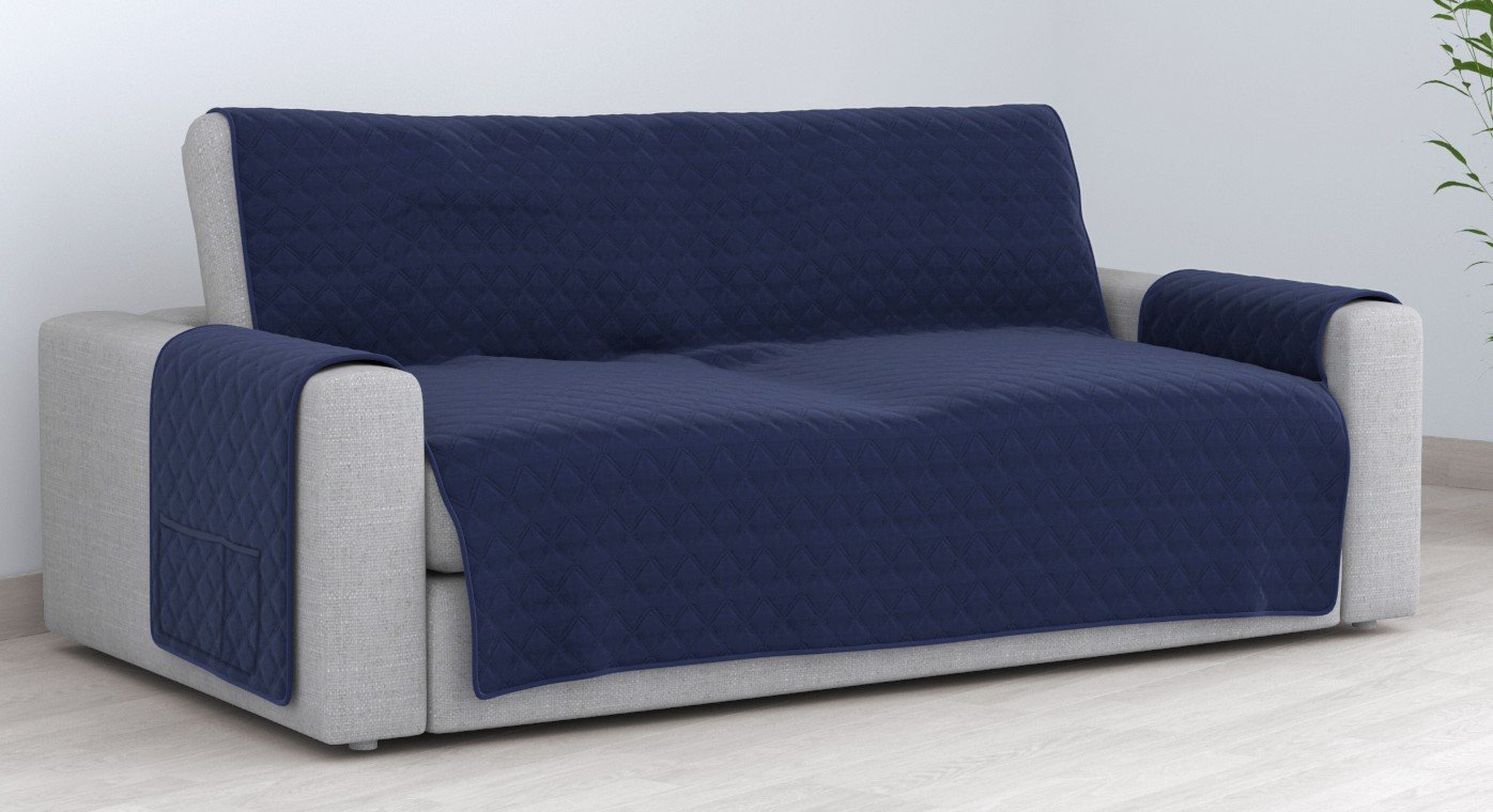 Cubre Sofá Bicolor Reversible 3 Plazas - Azul
