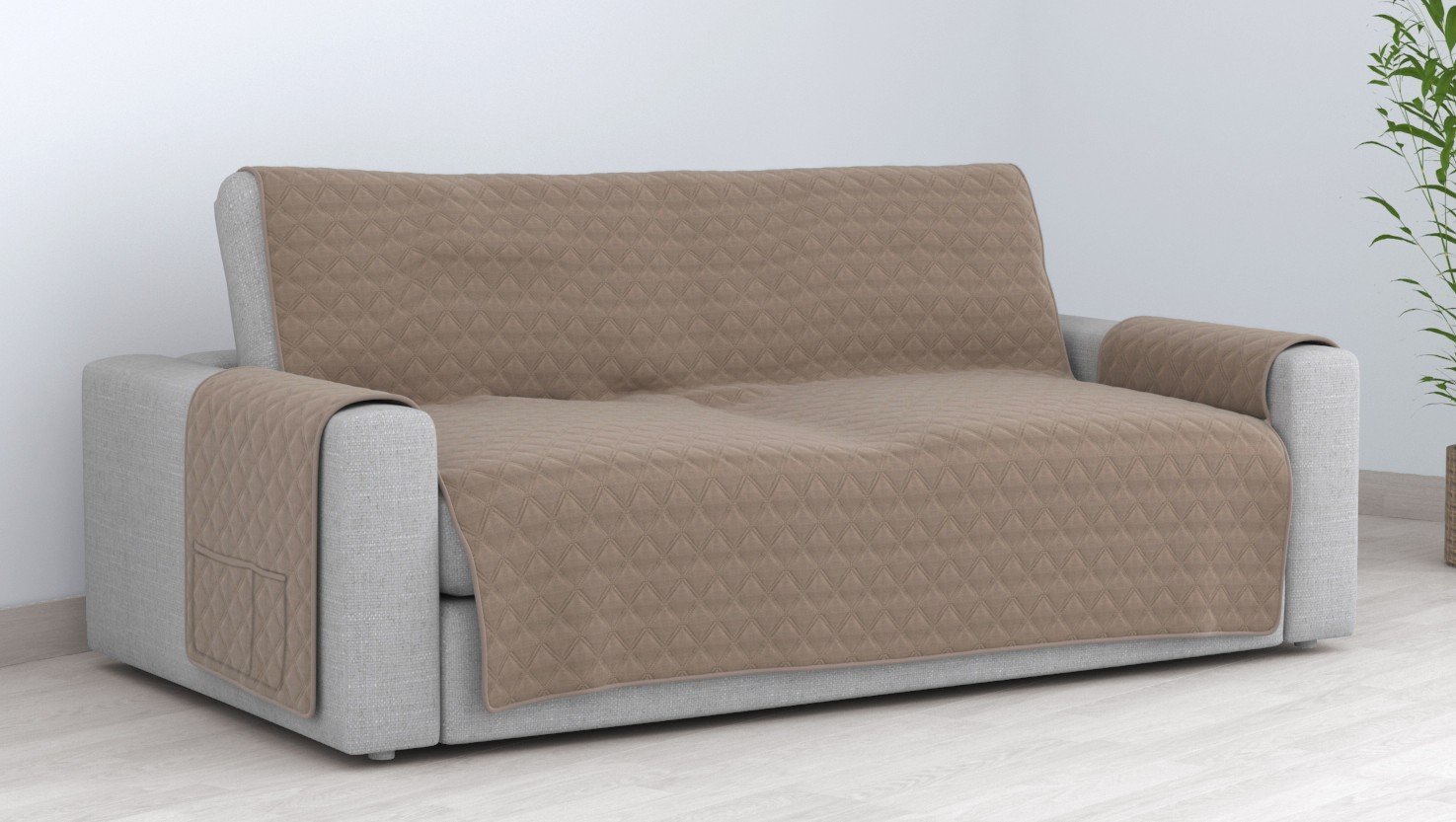 Cubre Sofá Bicolor Reversible 3 Plazas - Beige