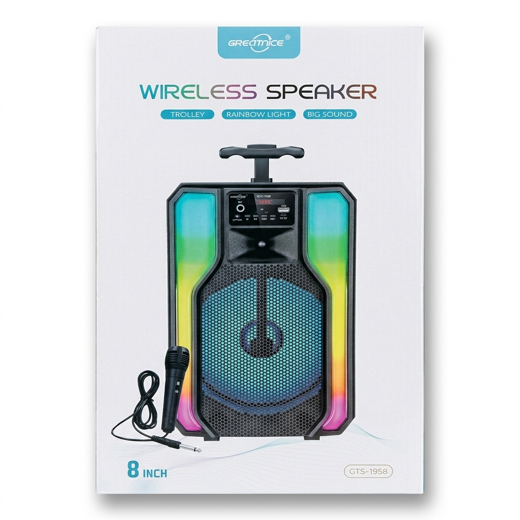 Altavoz Inalámbrico Trolley GREATNICE GTS-1958 – 8 Pulgadas con Luces LED