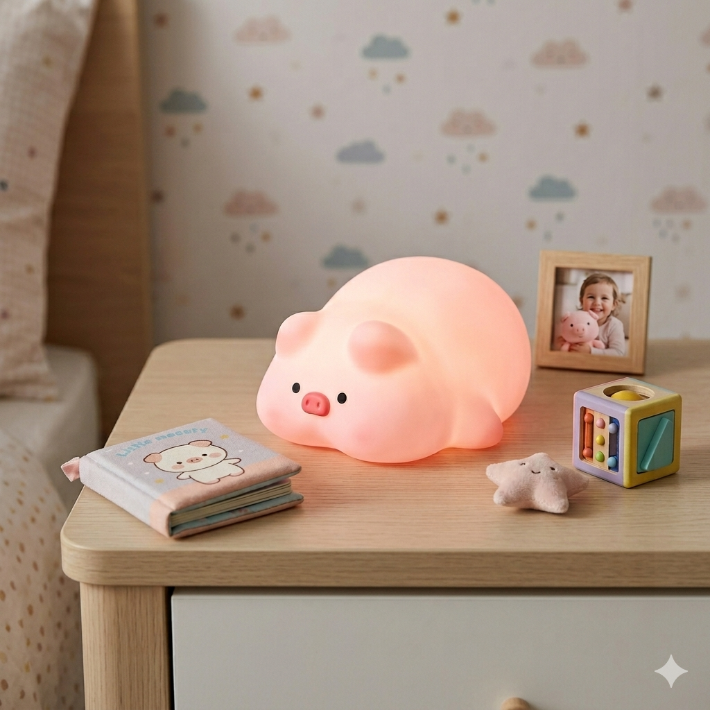Luz Nocturna de Silicona Modelo Cerdito – Compañero de Sueño Infantil