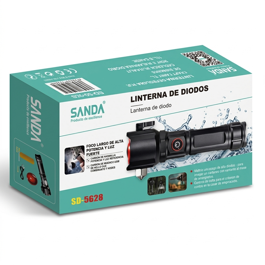 Linterna Táctica LED Sanda | Multifunción 3 en 1 con Rompe Cristales y Cortador Cinturón