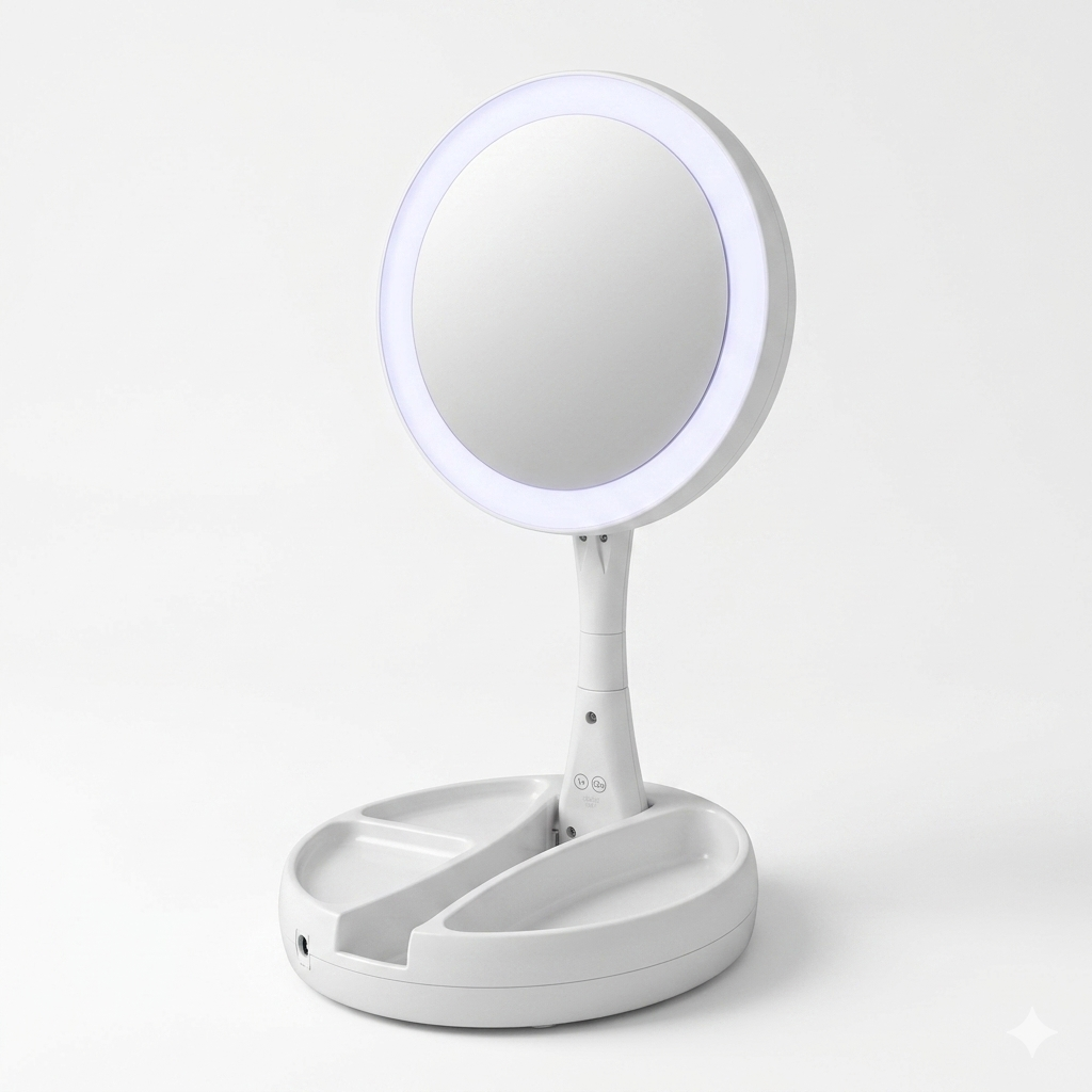 Espejo de Maquillaje con Luz LED – Aumento 10x y Plegable