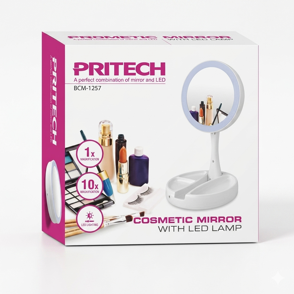 Espejo de Maquillaje con Luz LED – Aumento 10x y Plegable