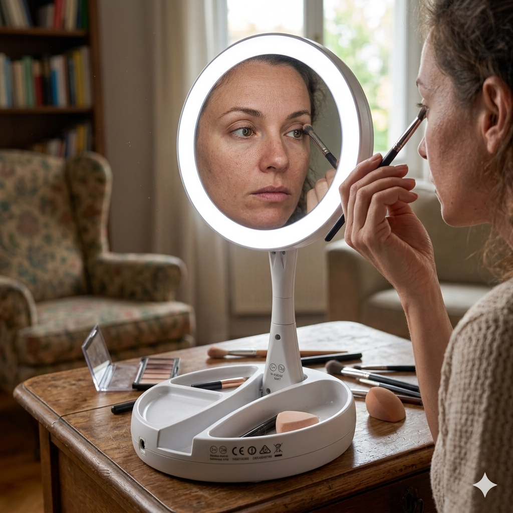 Espejo de Maquillaje con Luz LED – Aumento 10x y Plegable