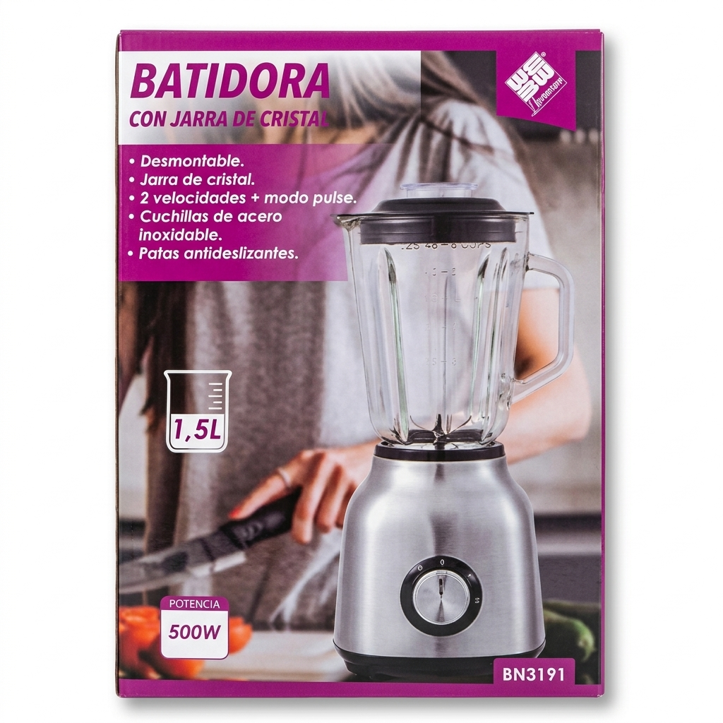 Batidora Licuadora de Jarra Cristal 500W