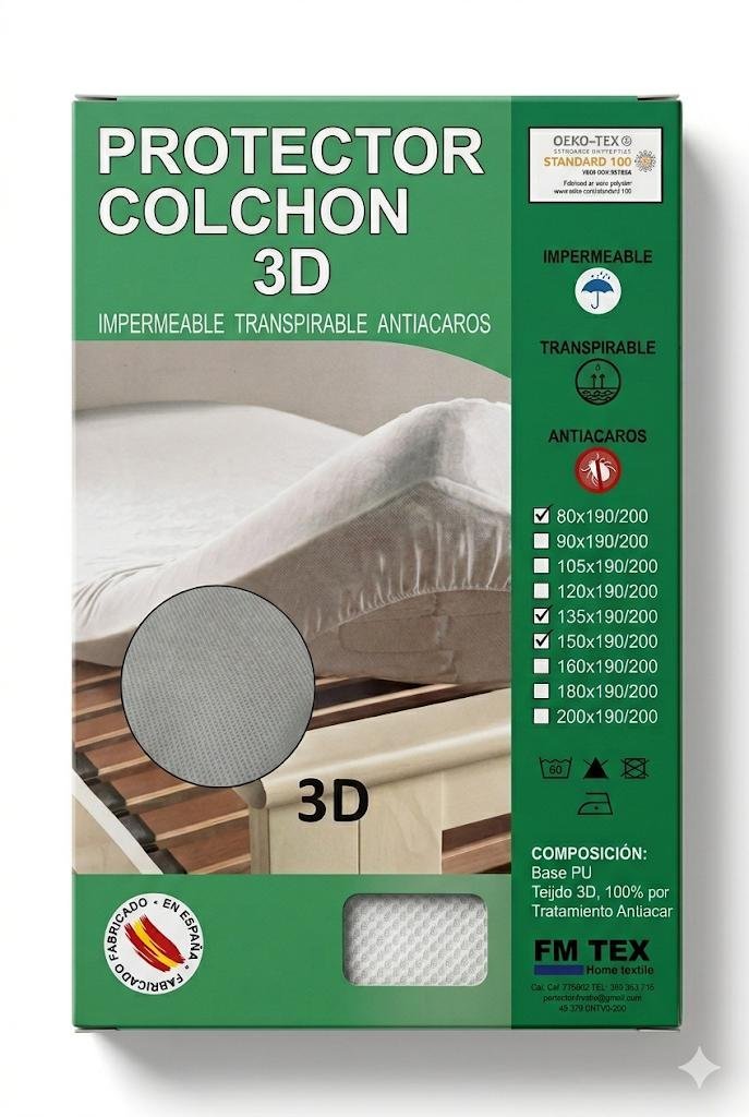 Nombre del Producto: Protector de Colchón 3D (Impermeable y Transpirable) 150CM